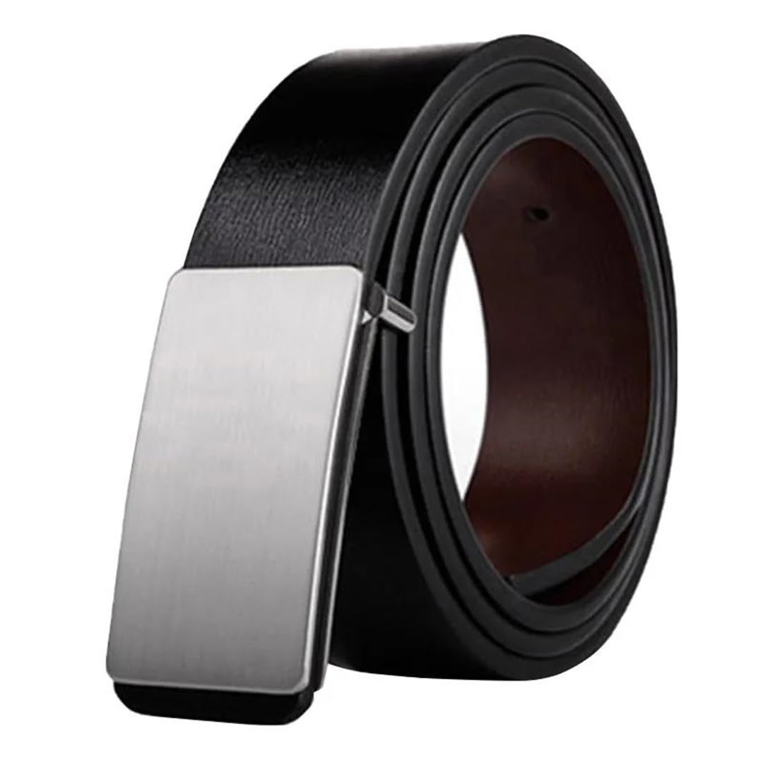 Yeuyyben Cinturón de piel sintética para hombre con hebilla suave, casual, para negocios, color negro