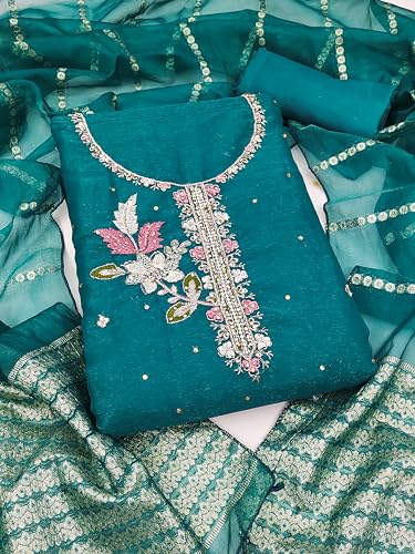 Image of Women's Shimmer Silk Embroidery Work Unstitched Dress Material