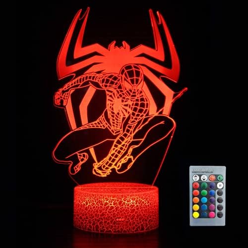 Superhero 3D Night Light, Spiderman Toys for Boys, Spider Man 3D Illusion Lamp for Kids with 16 Colors Change Remote Control Dimmable Bedroom Desk Lamp, Party Christmas Birthday Gift for Boys Girls