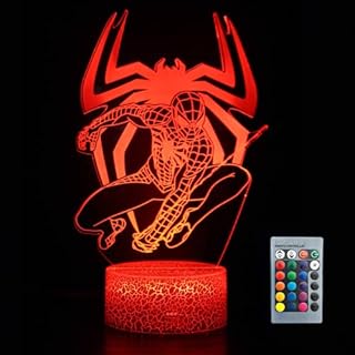 Superhero 3D Night Light, Spiderman Toys for Boys, Spider Man 3D Illusion Lamp for Kids with 16 Colors Change Remote Control Dimmable Bedroom Desk Lamp, Party Christmas Birthday Gift for Boys Girls