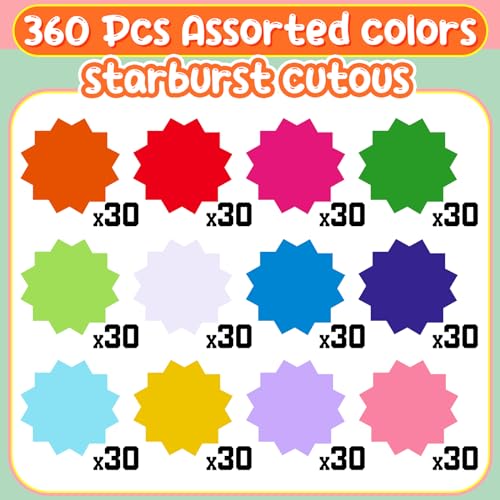Image of Kisston 360 Pcs Starburst Cutouts Paper 3.9 Inch Assorted Color Die Cuts for DIY Craft Projects School Classroom Bulletin Board Decor