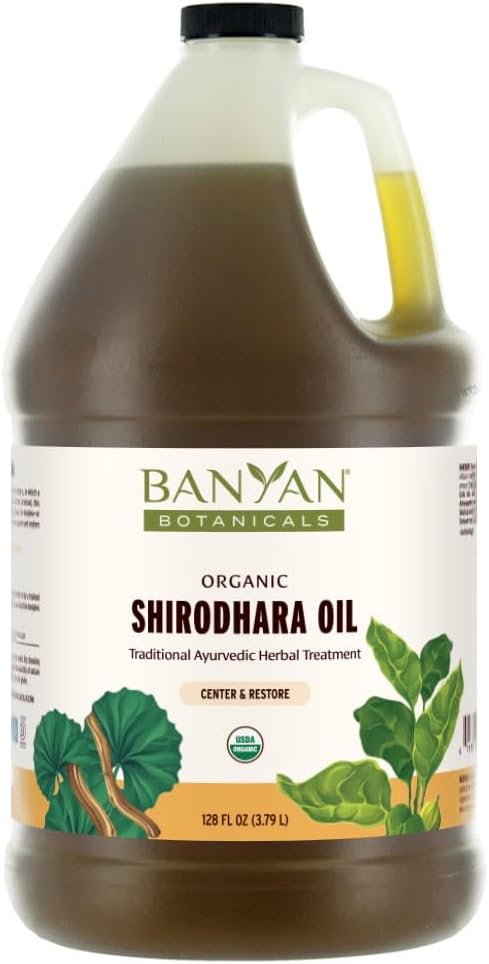 Banyan Botanicals Shirodhara Oil – Organic Massage Oil for Relaxation – Calming & Therapeutic Massage Oil with Bhringaraj, Gotu Kola & Shatavari – 128 oz – Non GMO Sustainably Sourced Abhyanga Oil