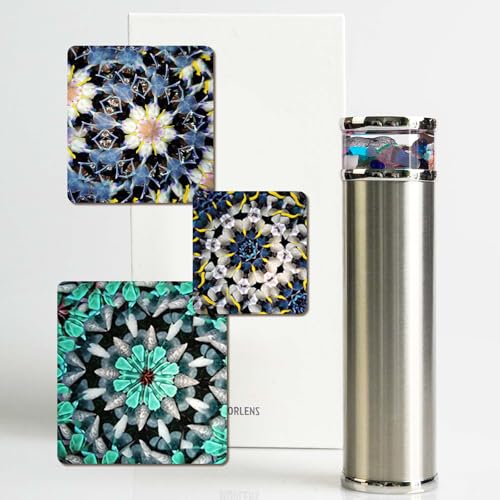 Classic Stainless Steel Handmade Kaleidoscope,Natural Agates Gems Crystals and Healing Stones Core Box,5.3” Gentleman Full Visual Kaleidoscope for Adults,Gift Box,Anniversary Birthday Gift for Man