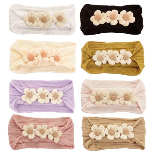 8PCS Baby Flower Headbands Girls Nylon Floral Turban Soft Elastic Hairbands Hair Accessories for Newborn Infant Toddler Kids Gifts Photo Props(Mixed, Set B)2