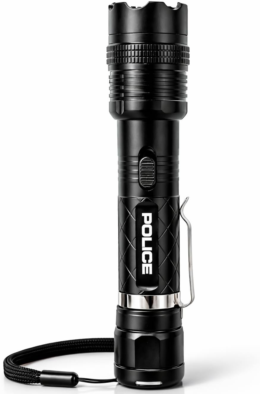 Police Aluminum Stun Gun for Self Defense 1158 – High Voltage Rechargeable with LED Flashlight, Compact & Heavy Duty – Personal Security for Women & Men
