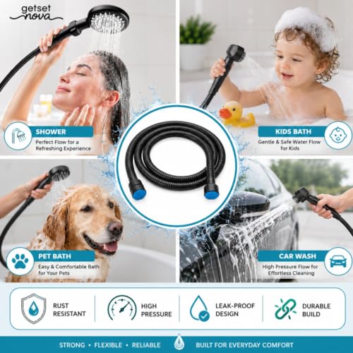 Image of Jet Spray Pipe 1.5m Health Faucet Hose 304 Stainless Steel Flexible Toilet Bidet Bathroom Connection Leak-Resistant Rust-Resistant Black Replacement Tube Easy Installation 1-Year Warranty