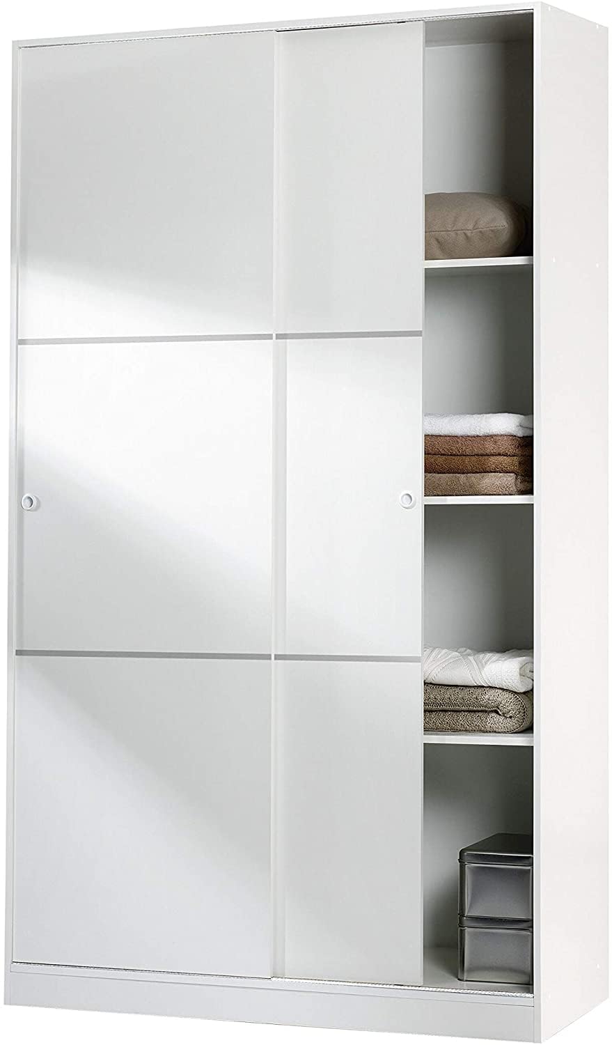 Bricozone Armadio Guardaroba Bianco Lucido Con 2 Ante Scorrevoli Con Guide Nascoste Con Ripiano Superiore Barra Appendiabiti E 4 Ripiani Struttura In Legno Melaminico 200x120x50 Cm