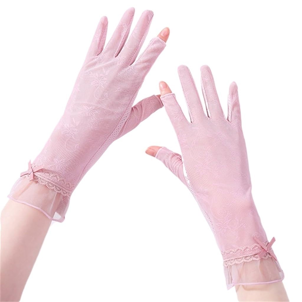 Ice Silk Cool Lace Thin Gloves Women's Driving Riding Elastic Breathable Leak Two Fingers