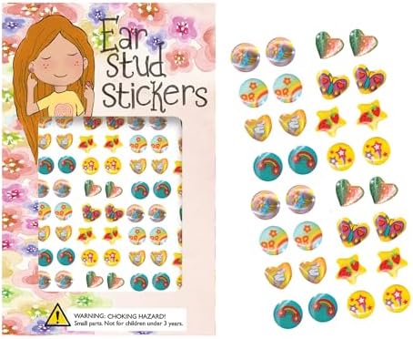 House of Marbles Stick-On Earrings for Kids, 60 Self-Adhesive Ear Stud Stickers in Colorful Glitter and Novelty Designs, No-Piercing Dress-Up Accessory image 4