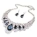 Crystal Glass Water Droplets Large Stones Necklace and Stud Earrings Set for Women (black)
