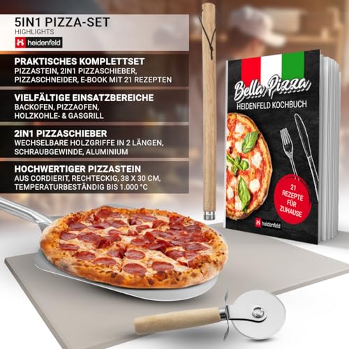 5in1 Pizza Set | Pizzastein für Backofen & Gasgrill - 2in1 Pizzaschieber - Pizzaschneider -...