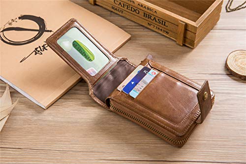 Image of BAIGIO Genuine Leather Wallets for Men Multi Card Purse with Zipper Wallet Men RFID Blocking Coin Pocket(Yellow)