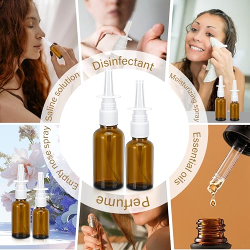 6 Stück Nasenspray Flasche Leer,30ml und 20ml Glas Nasensprayflasche,Wiederverwendbar Nachfüllbare Zerstäuber,mit Düsen,Blanko-Etiketten,Trichter,Stroh,for Perfume,Essential Oils,Saline Solution