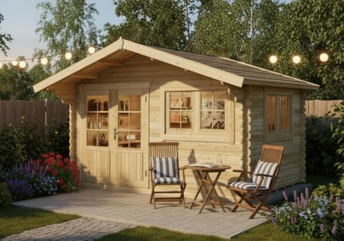 Gartenhaus Gabriel-34 mit Fußboden aus Holz, Gerätehaus 400x300, 10,07 m², 34 mm Wandstärke - Naturbelassen