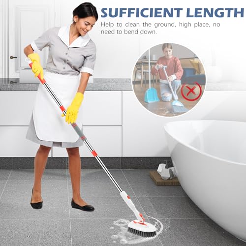 Image of SetSail Tile Tub Scrubber Brush 3-in-1 Shower Scrubber with 52-inch Adjustable Long Handle Shower Cleaner Brush and 3 Detachable Replacement Brush Heads for Cleaning Bathroom Kitchen Walls Tub Tile
