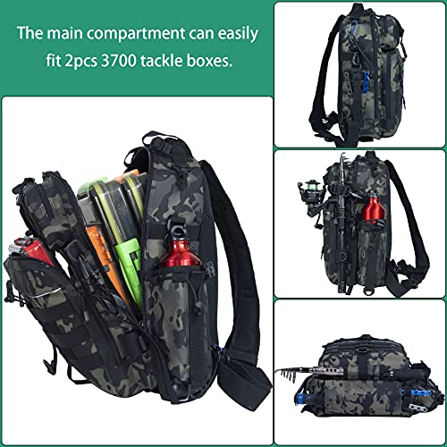 BLISSWILL Outdoor Tackle Bag - Large Water-Resistant Fishing Backpack with Rod Holder, Large(16*12*6inch)-forest Camo - Image 3