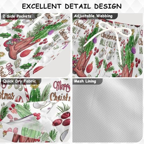 Swim Clothes for Boys, Anti Chafe Swim Trunks for Boys 2 T, Christmas Cowboy Boots Cactus3
