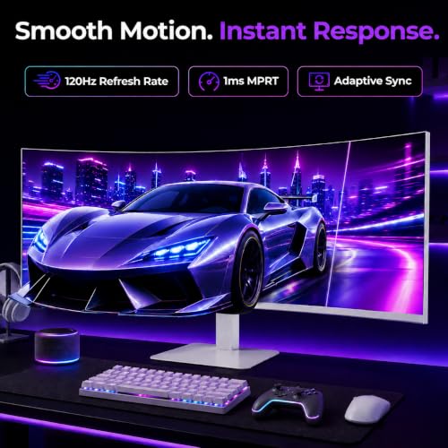 Image of Deco Gear 49 inch Curved Ultrawide 5K Gaming Monitor, 32:9, 120 Hz, 101% NTSC 100% sRGB, USB-C 65W, Adjustable, Home Office and Entertainment Workstation - Exclusive White Edition