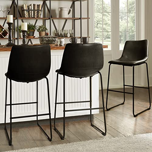 Image of Waleaf 30 Inch Counter Height Bar Stools Set of 2, Faux Leather Bar Chairs