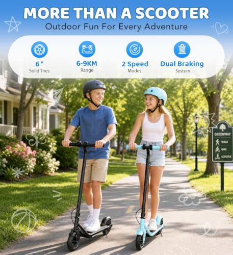 Image of Electric Scooter for Kids Ages 6-12, 150W Motor,10 Mph Max Speed, LED Display, K2-2 Speeds (6 /10 MPH), K2 Pro /K6-3 Speeds, Magnetic Charging, Colorful Light, Dual Brake Scooter for Girls Boys