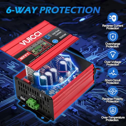 Image of 15A Boost MPPT Solar Charge Controller 600W | 12-60V to 48V /60V /72V Step-Up | LiFePO4 /Ternary Lithium /Lead-Acid /AGM /Gel | Color LCD | 99% Tracking | RV Golf Cart Off-Grid | 1-Year Warranty