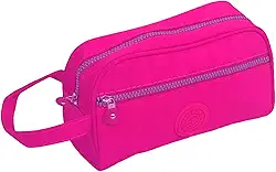 Estojo Escolar Grande com 2 Bolsos de Nylon (Rosa)