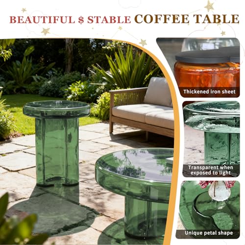 Image of Round Glass Coffee Table for Living Room,Small Modern Center Table, Minimalist Solid Glass Accent Piece for Apartment or Lounge, Minimalist Coffee Table(Grey Green,W14.96*H18.5in)