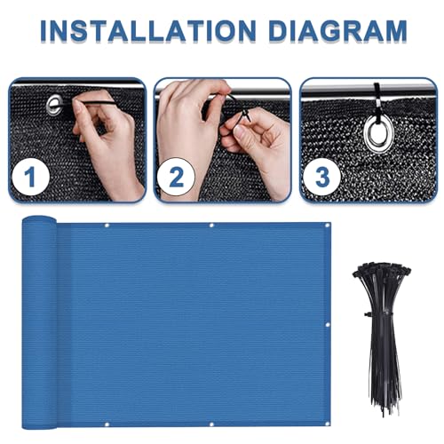 image for LOVE STORY 3'x10' Blue Balcony Screen Privacy Fence Cover -Mesh Privac