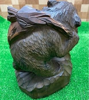 Amazon.co.jp: 木彫り熊クマ置物テイクアウト捕獲後の熊家族想い