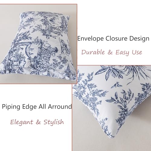 Image of FADFAY Toile Sheet Set Cal King Classic Blue & White 100% Egyptian Cotton French Country Bedding Toile de Jouy Pastoral Scenic Farmhouse Bedding Deep Pocket Sheets Breathable Soft for All Seasons 4Pc