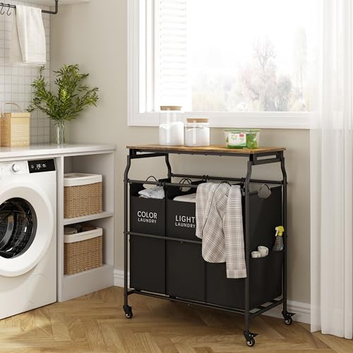Hoctieon-3-Section-Laundry-Sorter-with-Iorning-Board-Laundry-Hamper-Black-Lockable-Wheels-Laundry-Basket-Organizer-with-Wheels-Heavy-Duty-Clothes-Organizer-Large-Clothes-Separator-Removable-Bags