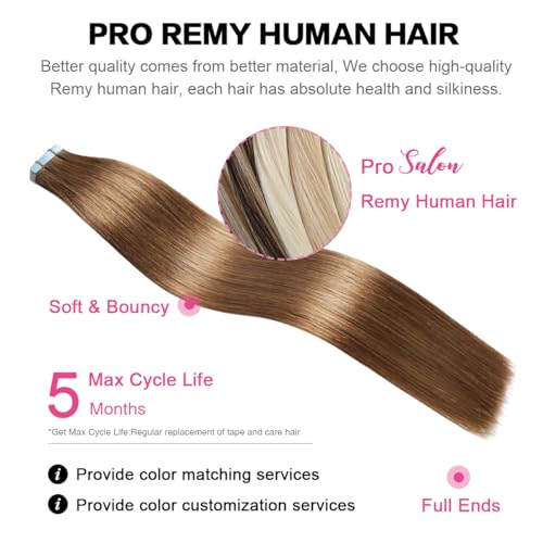 Image of SUYYA Tape In Hair Extensions Human Hair 20 Inch #6 Medium Brown | Remy Human Hair, Invisible Skin Weft, Soft & Silky Straight Hair, 20PCS 50G, Seamless Blend, Add Length & Volume