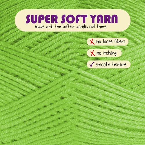 Image of Acrylic Yarn for Crocheting & Knitting - Soft Crochet Yarn for Crocheting, 3 Pack of 370 Yards, Perfect for Crafts & Amigurumi, Medium Worsted Weight 4, Grass Green