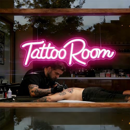 Image of Tattoo Salon LED Neon Sign | 16.5x5.8 Inch Dimmable Wall Decor Light USB Powered Shop Window Light Up Sign, Gifts for Tattoo Artists