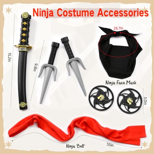 Disfraz infantil ninja 9 piezas para niños miniatura 4