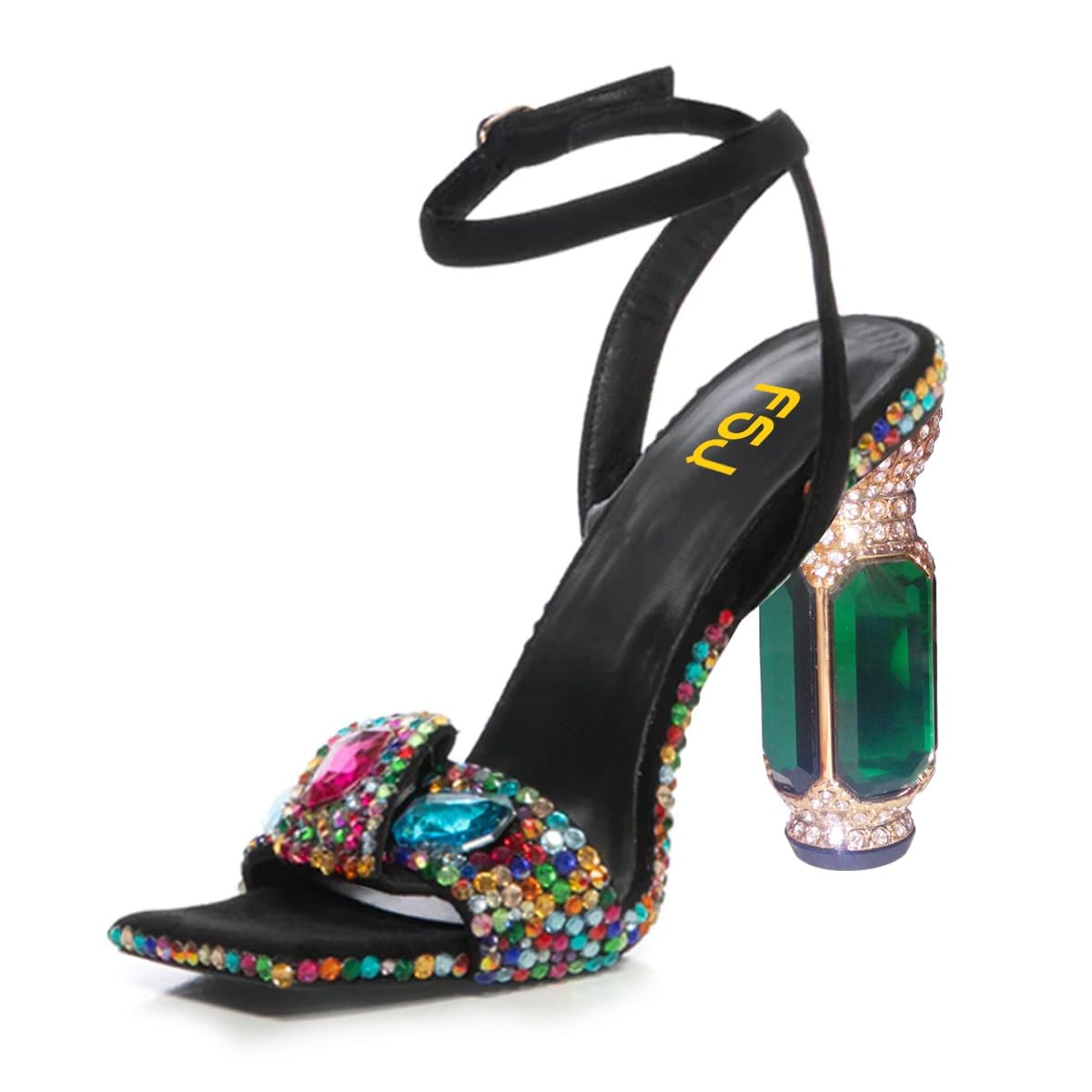 FSJ Women Open Toe Stylish Sandals Ankle Strap Chunky Block High Thick Heels Wedding Party Ballroom Shoes Size 4-15 US