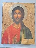 CAPEZZALE CRISTO SU TAVOLA SAGOMATA ANTICATA E RILIEVI IN ORO 40X50 CM