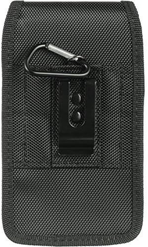 For Apple iPhone 8 , iPhone 7, iPhone 6 ,iPhone 6s 4.7 inch , EpicDealz Extra Large Ultra Rugged Pouch Case Holster Black Nylon Canvas Flap with Steel Metal Belt Clip + Carabiner Hook
