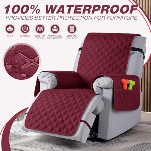 Image of TAOCOCO 100% Waterproof Recliner Covers, Recliner Sofa Covers with Leg Straps, Reversible Recliner Couch Cover for Reclining Chair, Washable Couch Protector for Pets Kids(1 Seater 22 inch, Wine)
