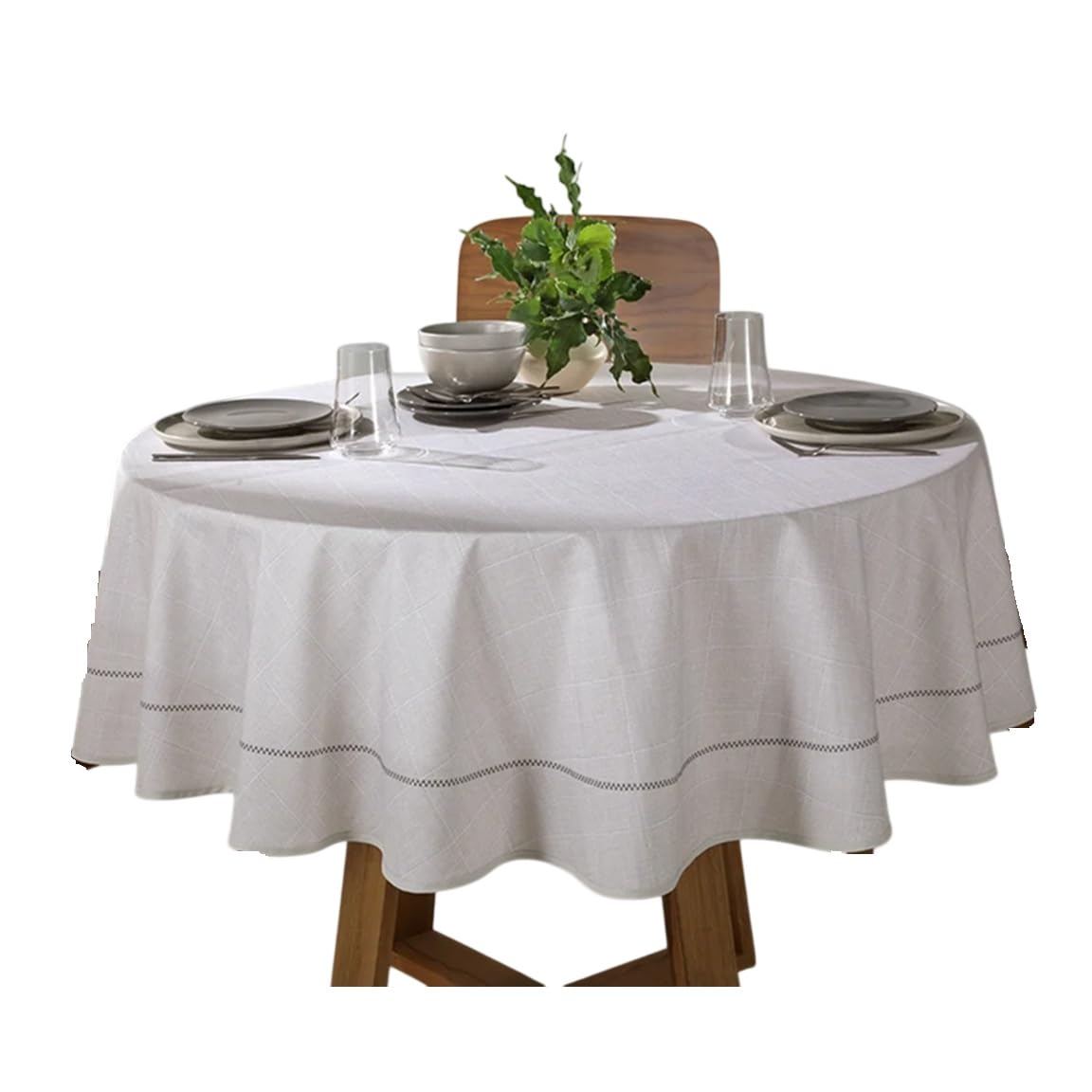 Dohler - Toalha de Mesa Redonda Döhler 180 cm Proteção Contra Manchas Iara Cinza Xadrez -