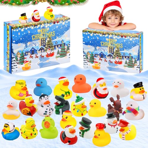 Adventskalender Enten 2025 Kinder, Baby Adventskalender, Weihnachts Countdown Kalender mit 24 Quietscheente Gummienten, Weihnachtskalender Geschenke für Kinder Baby Kleinkinder Jungen Mädchen