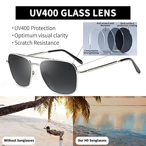 Image of JIM HALO Retro Square Aviator Sunglasses Premium Glass Lens Flat Metal Eyewear Men Women