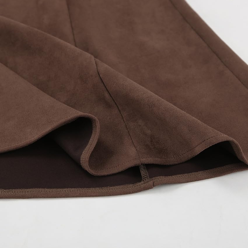 utcoco Womens Faux Suede Maxi Skirt Elegant High Waist A Line Midi Skirt for All Seasons4