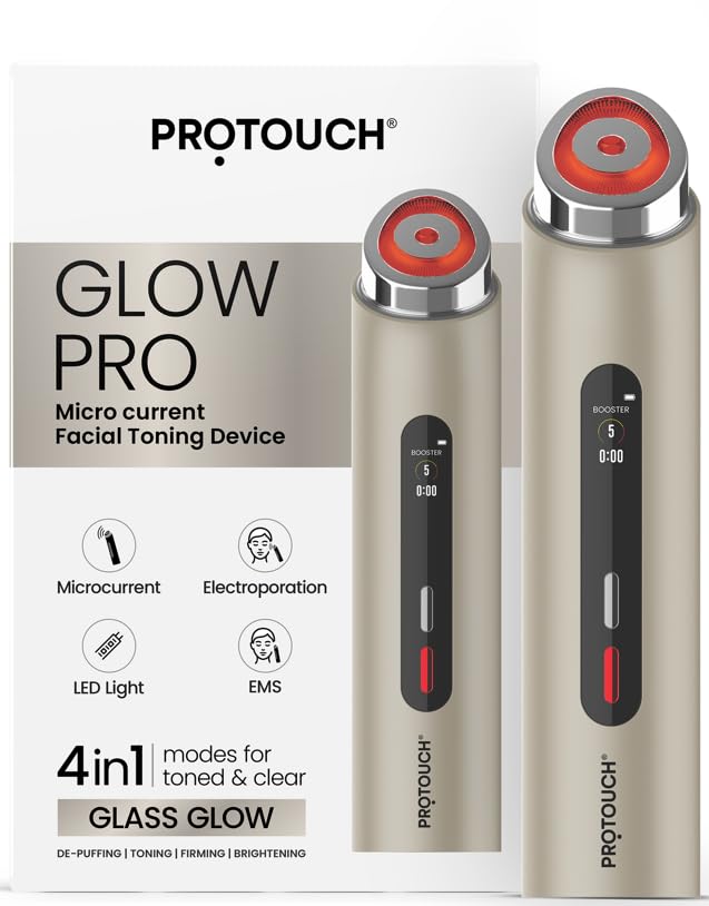 Image of PROTOUCH GLOW PRO Microcurrent Facial Toning Device, 4-in-1 Modes, LED Light, EMS, Electroporation, De-Puffing, Firming, Brightening (Etoupe)