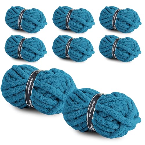 Image of 8 Packs Jumbo Chunky Chenille Yarn - 1820g(64oz) 254 Yards (761ft) Bulky Yarn - Chunky Yarn for Hand Knitting Blanket,Cushions, Pet Bed - Soft and Durable(Lake Blue)