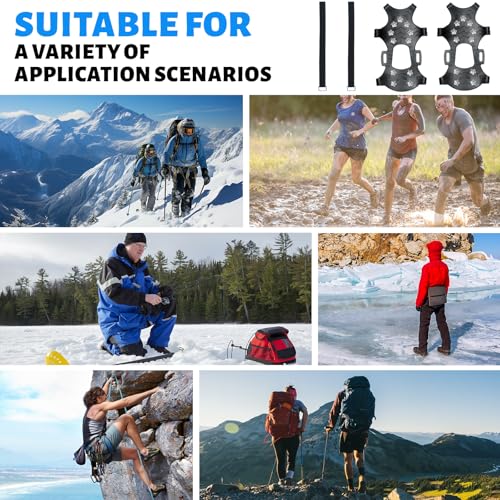 Crampons for Shoes and Boots,11 Steel Spikes Ice Cleats with Straps，Anti Slip Crampons for Hiking,Snow & Ice Walking,Climbing,Ice Fishing - Thumbnail 3