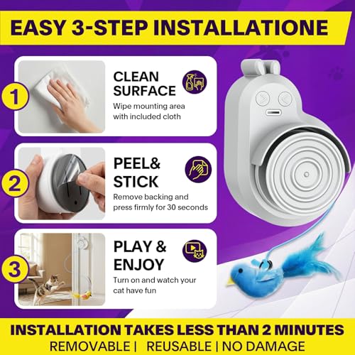 Image of Interactive Cat Toys for Indoor Cats: Automatic Electric Flying Bird Feather & Mouse Wand, Rechargeable Electric Hanging Play Chase Exercise Moving Enrichment Toy for Bored Kittens and Adult Cats