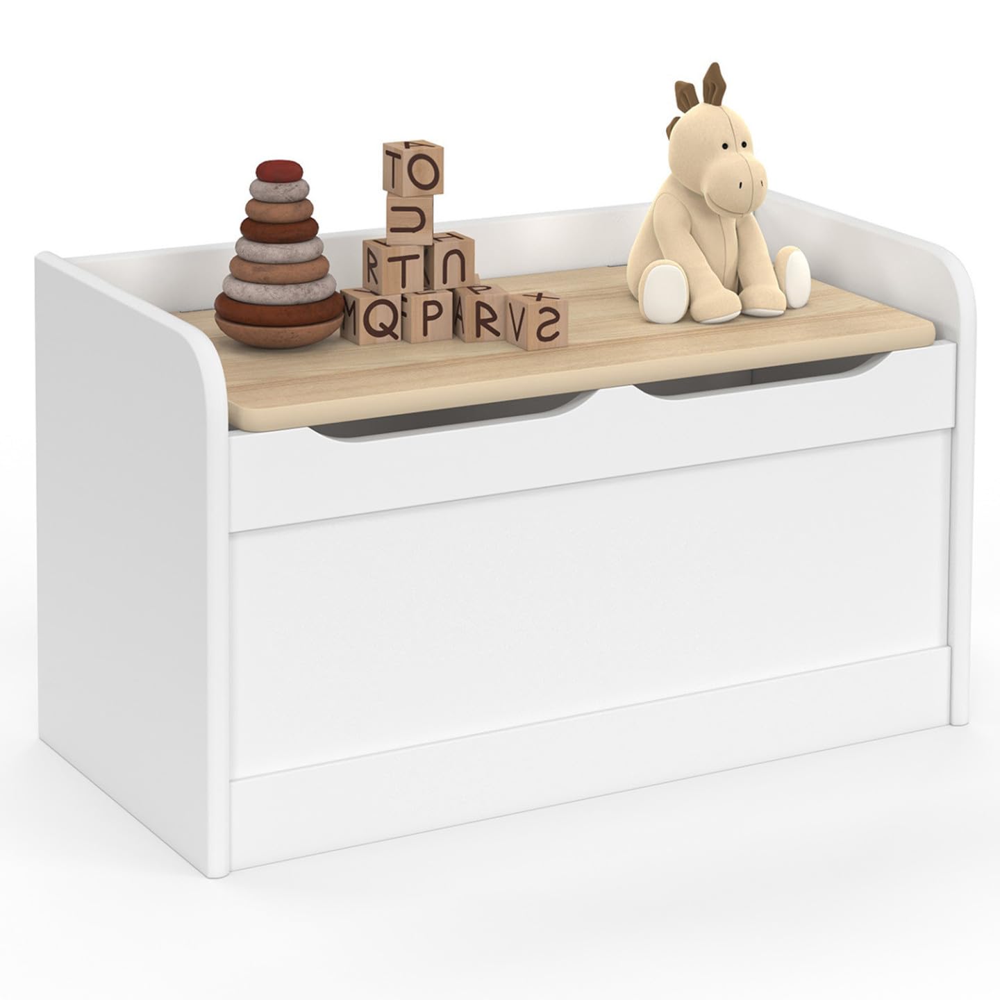 IDMarket - Banc Coffre de Rangement Enfant Logan 60 cm en Bois Blanc et hêtre