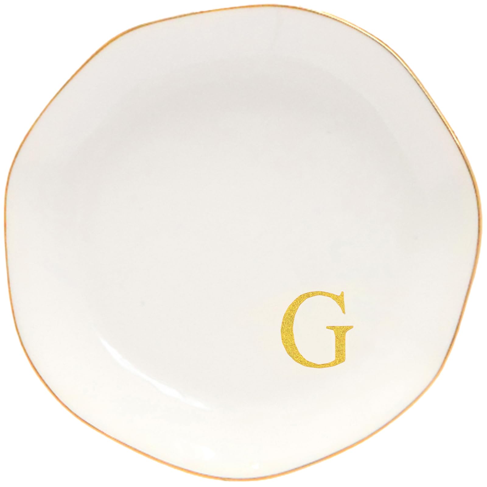 Ceramic Jewelry Tray Initial Ring Dish Personalized G-Monogrammed Engagement Wedding Gifts, for Birthday Mother's Day Christmas for Women, Ceramic White 4.75" (G)