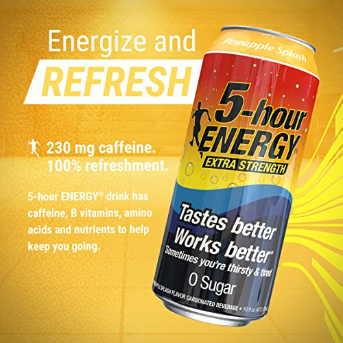 5-hour ENERGY Extra Strength Energy Drink | Tropical Variety Pack | Tropical Burst, Pineapple Splash and OrangeSicle Flavor | 16 oz. Cans | 12 Count | Sugar-Free & Zero Calories | Vitamins & Amino Acids | Contains Carbonation & 230mg of Caffeine - Thumbnail 4